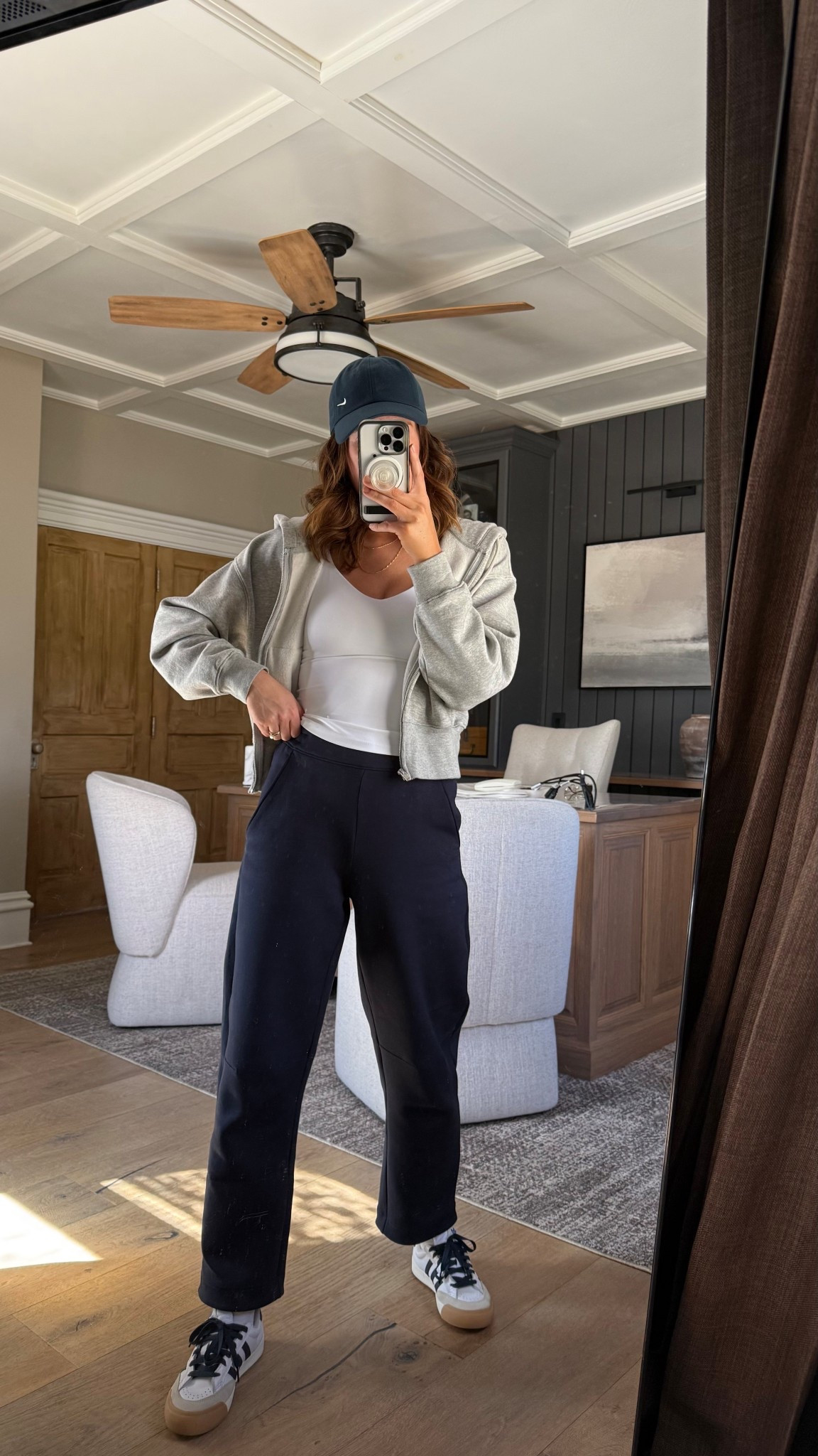 Size down in the pants.

Effortless everyday mom style.
Loving these Form Fit mid rise navy barrel pants from Athleta styled with a white tank top and cozy gray zip up hoodie, and casual sneakers for that put-together but comfortable vibe.

This look is perfect for school drop-offs, running errands, or laid-back weekends. The relaxed fit of the barrel leg pants paired with a fitted top creates the best flattering balance.



mom outfit, navy barrel pants outfit, casual mom style, everyday athleisure, comfy chic outfit, relaxed fit pants, neutral layered look, weekend outfit inspo, millennial mom fashion, casual sneaker outfit, effortless style

#LTKActive #LTKmomlife #LTKootd