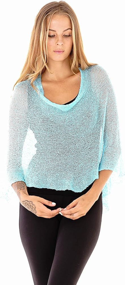 SHU-SHI Womens Sheer Knit Poncho Shrug Lightweight Cover Up One Size Fits Most | Amazon (US)