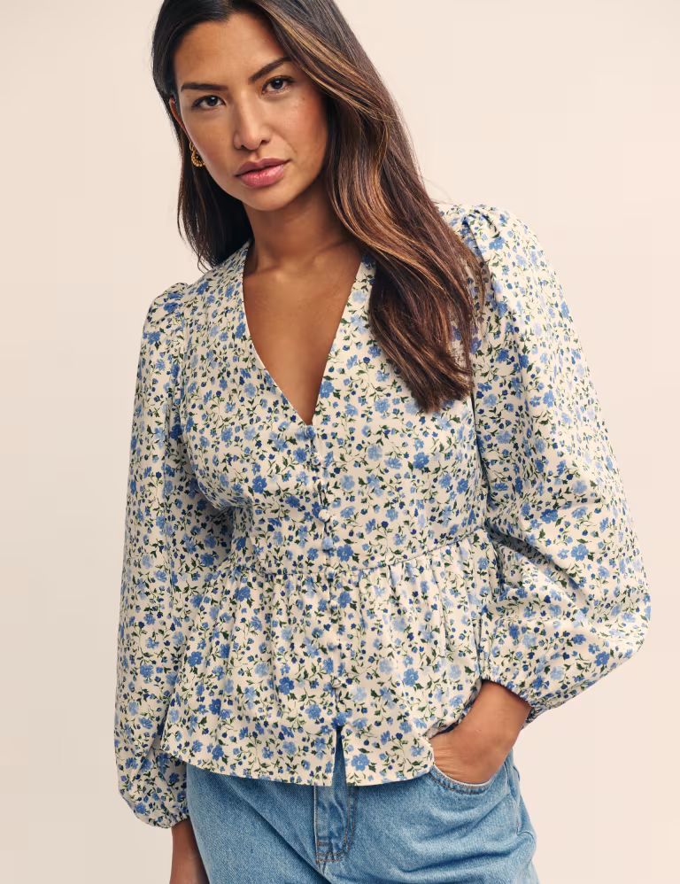 Pure Cotton Floral Blouson Sleeve Blouse | Marks & Spencer (UK)