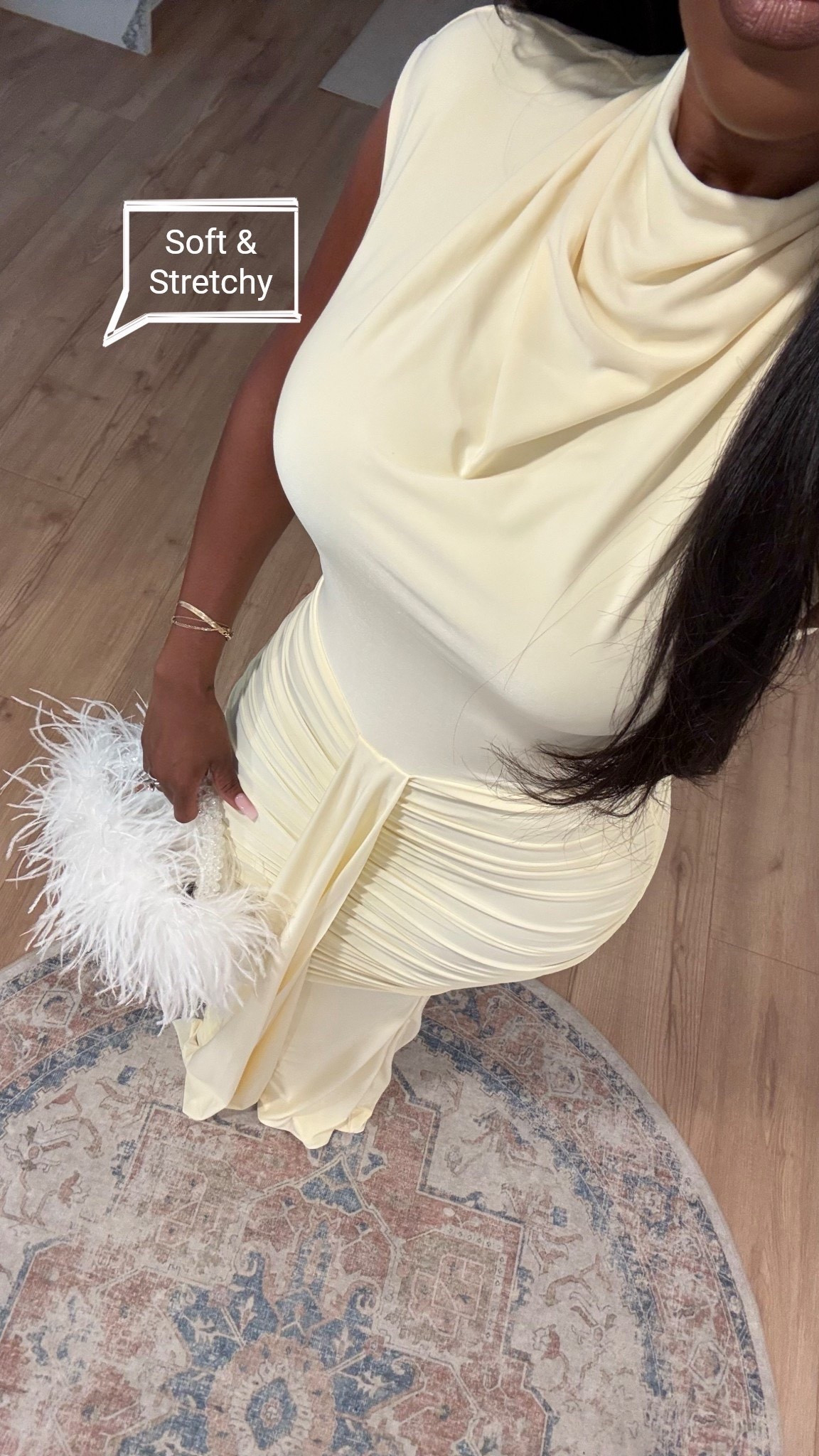 Soft, stretchy, and drapes in all the right places 🤍

This ruched dress is one of those pieces that looks elevated but feels insanely comfortable. The fabric is smoothing, forgiving, and moves with you — perfect for events, dinners, or when you want an effortless statement look.

Why it works:
• Ultra-soft + stretchy fabric
• Flattering ruching that hugs without squeezing
• Easy to dress up with heels or keep chic with minimal accessories

Sizing: wearing size Small  
Height: 5'4"

Tap to get details and shop this look ✨  
Follow me on Instagram and YouTube @kirasfashionfinds