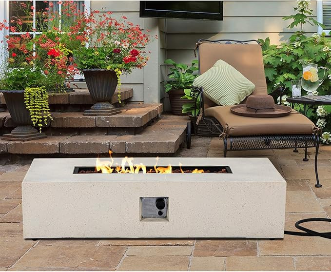 HOMPUS Outdoor Propane Fire Pit 56 inch x 28 inch Rectangle White Sandstone Concrete Fire Table w... | Amazon (US)