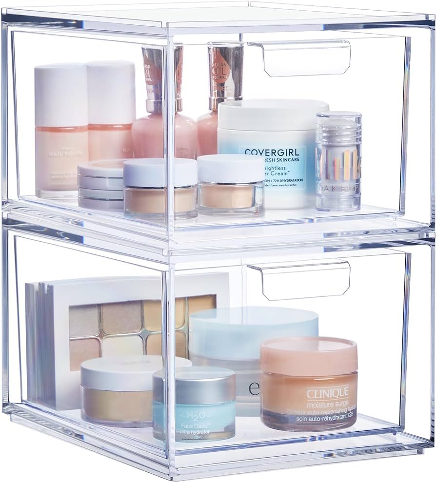 STORi Audrey Stackable Clear Bin Plastic Organizer Drawers | 2 Piece Set | Organize Cosmetics and Beauty Supplies on a Vanity | Made in USA | Amazon (US)