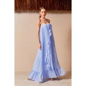 Vestido Longo Plissado Flor | OffPremium (BR)