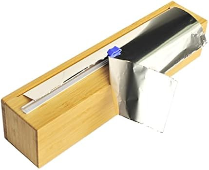 Bamboo Wood Plastic Wrap Dispenser with Slide Cutter Also for 12 inch Aluminum foil, Parchment Paper | Amazon (US)