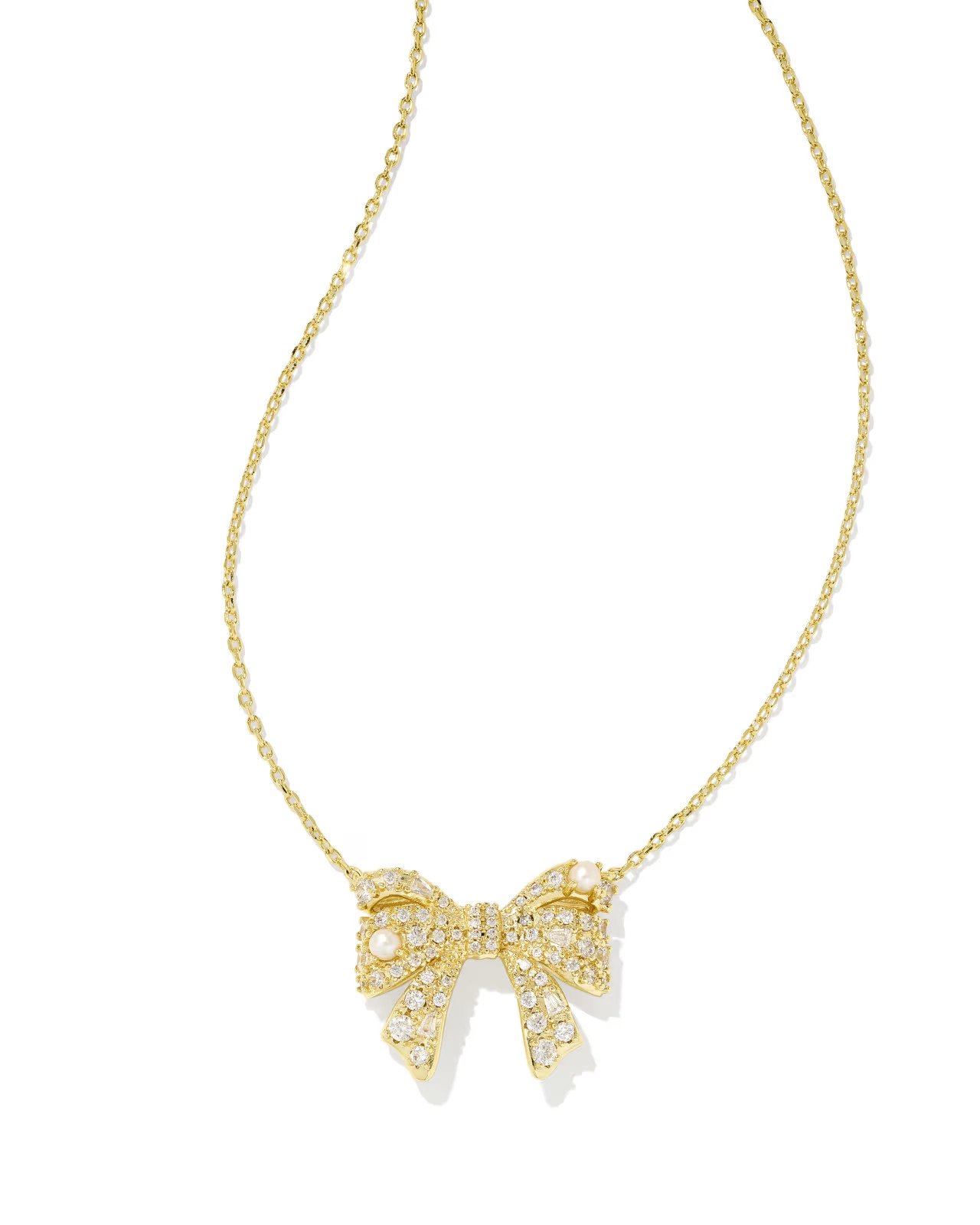 Krista Gold Bow Short Pendant Necklace in White Mix | Kendra Scott