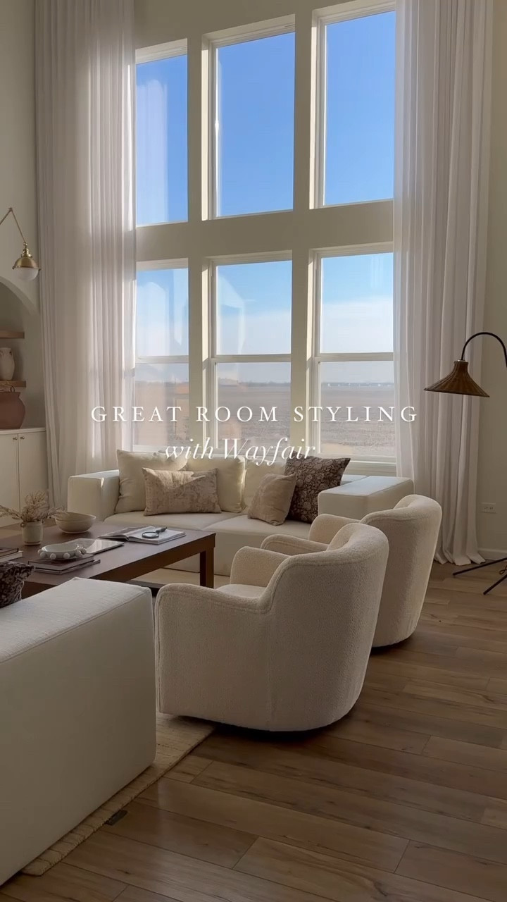 @wayfair in my great room! I am obsessed with each piece here- the wool rug, designer look for less swivel chairs, and coffee table all being the perfect balance of texture and style. 

#wayfairpartner #wayfair 

#LTKHome #LTKStyleTip #LTKSaleAlert