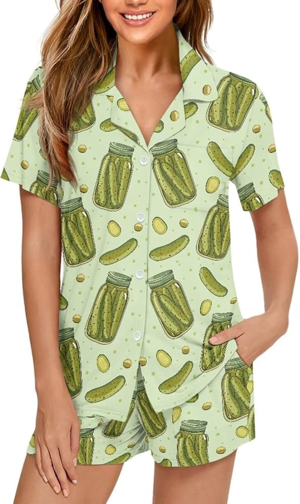 Renewold Women's Sleepwear Women's Pajama Sets Notch Collar Short Sleeve Button Down Nightwear Lo... | Amazon (US)