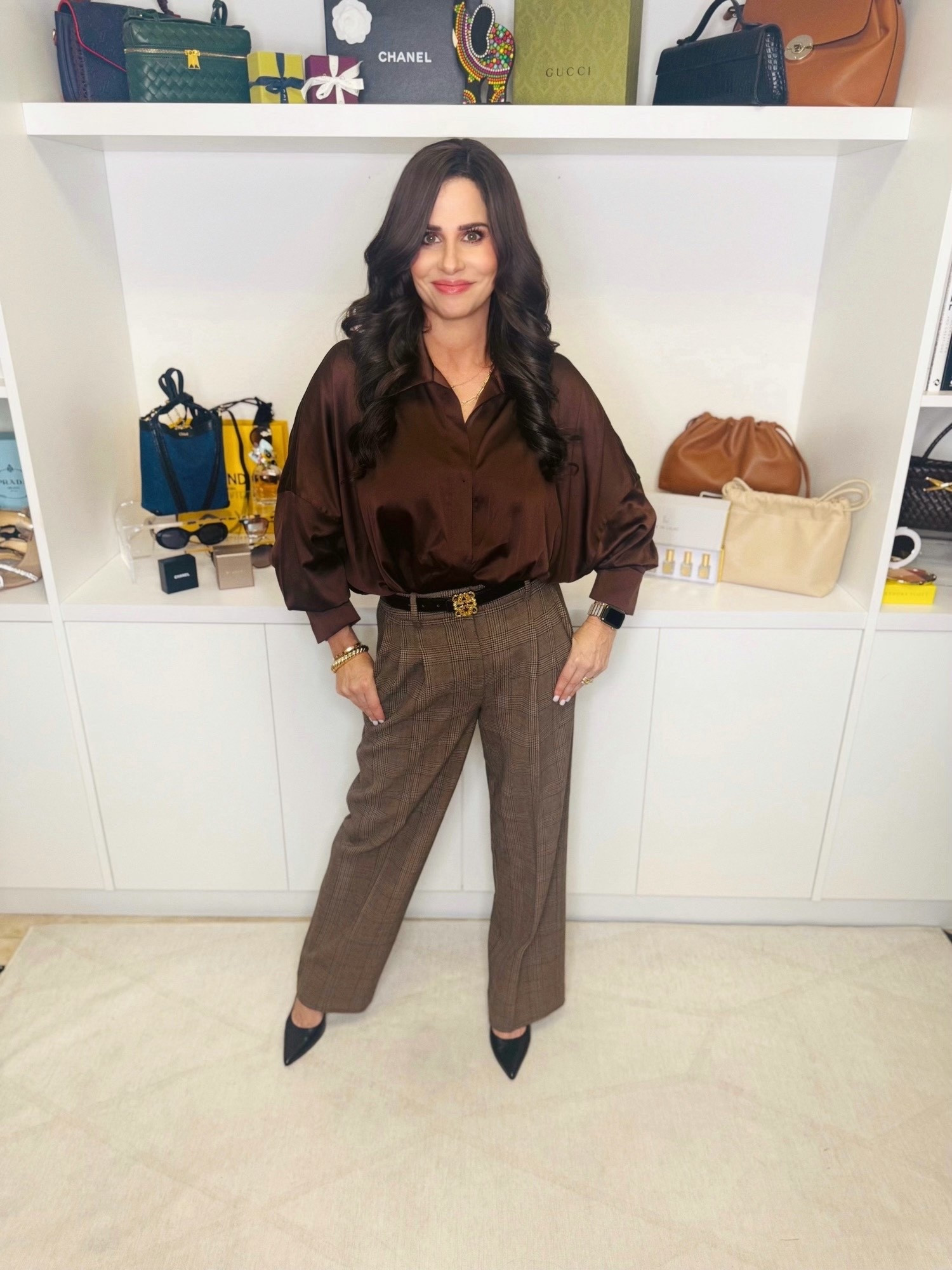 The perfect Fall workwear inspo . 
Bodysuit - sm , pants 2p , heels tts 
#plaidpants #workwear #fallworkweear 

#LTKOver40 #LTKWorkwear #LTKStyleTip