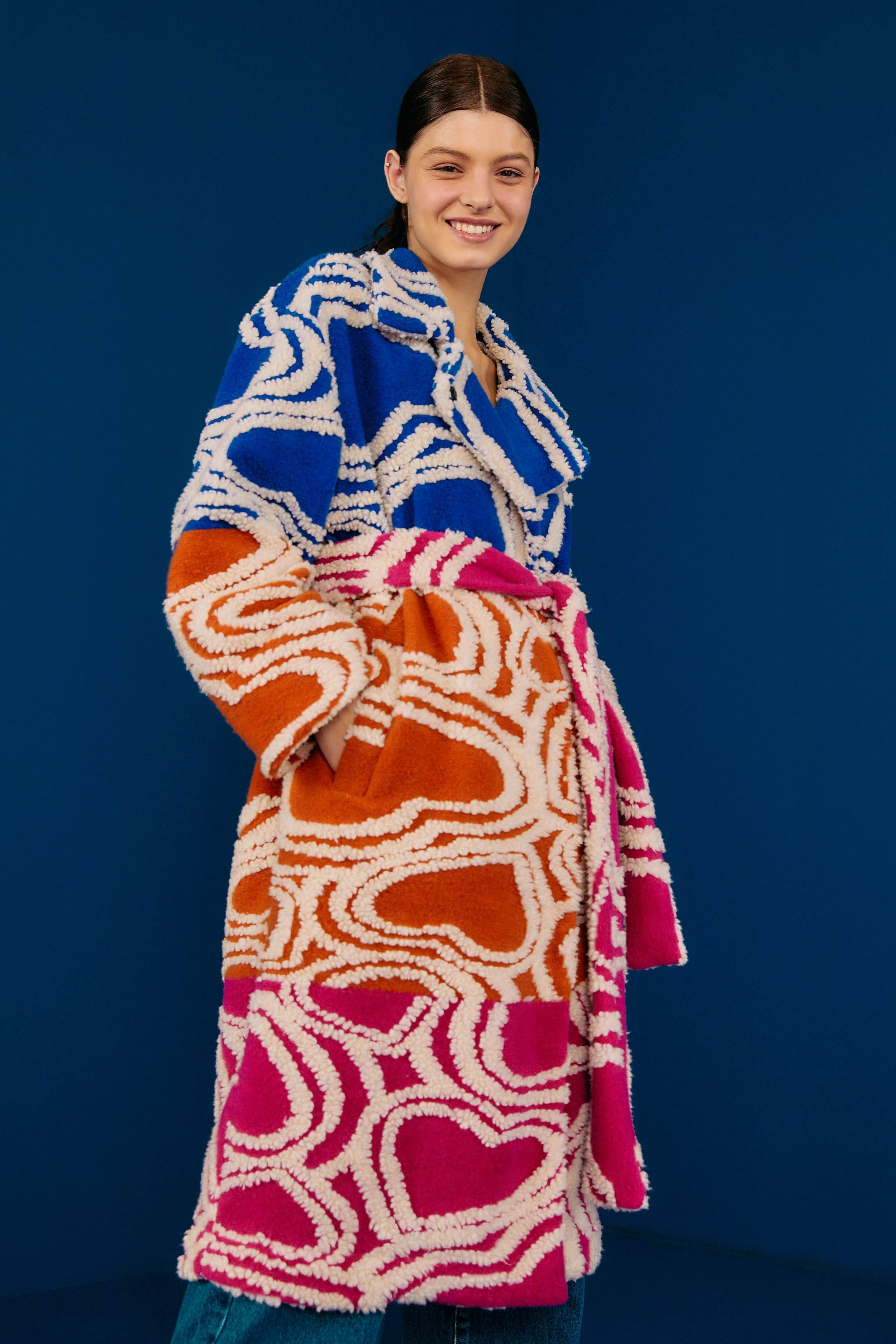 Multicolored Wild Hearts Fleece Coat | FarmRio (US)