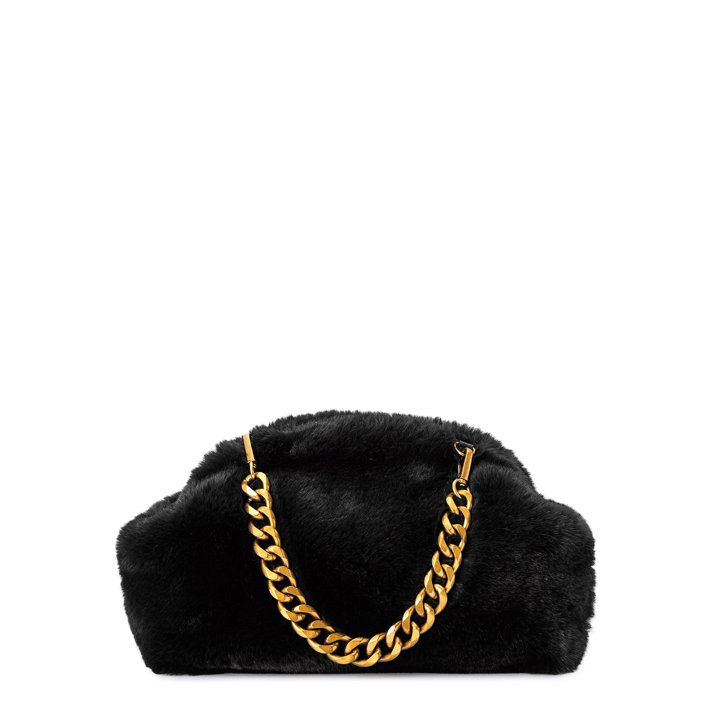 Scoop Women's Faux Fur Clutch with Chain Handle Black - Walmart.com | Walmart (US)