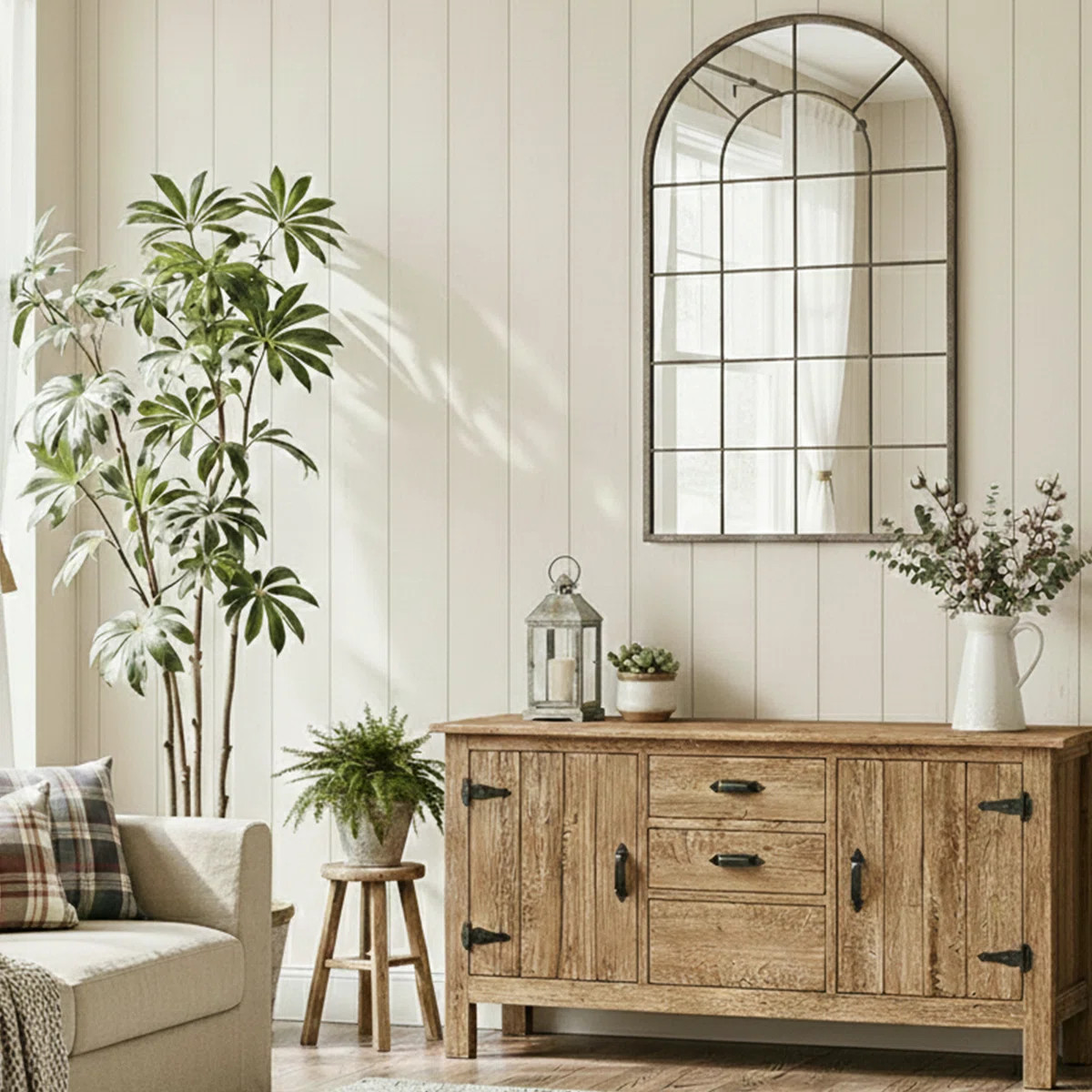 Rustic Iron Frame Windowpane Wall Mirror 43"L x 25"W | Wayfair North America