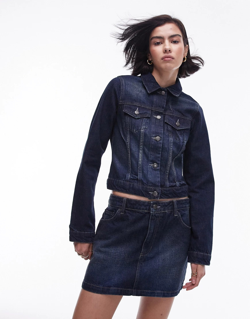 Topshop co ord shrunken denim jacket in deep vintage blue | ASOS (Global)