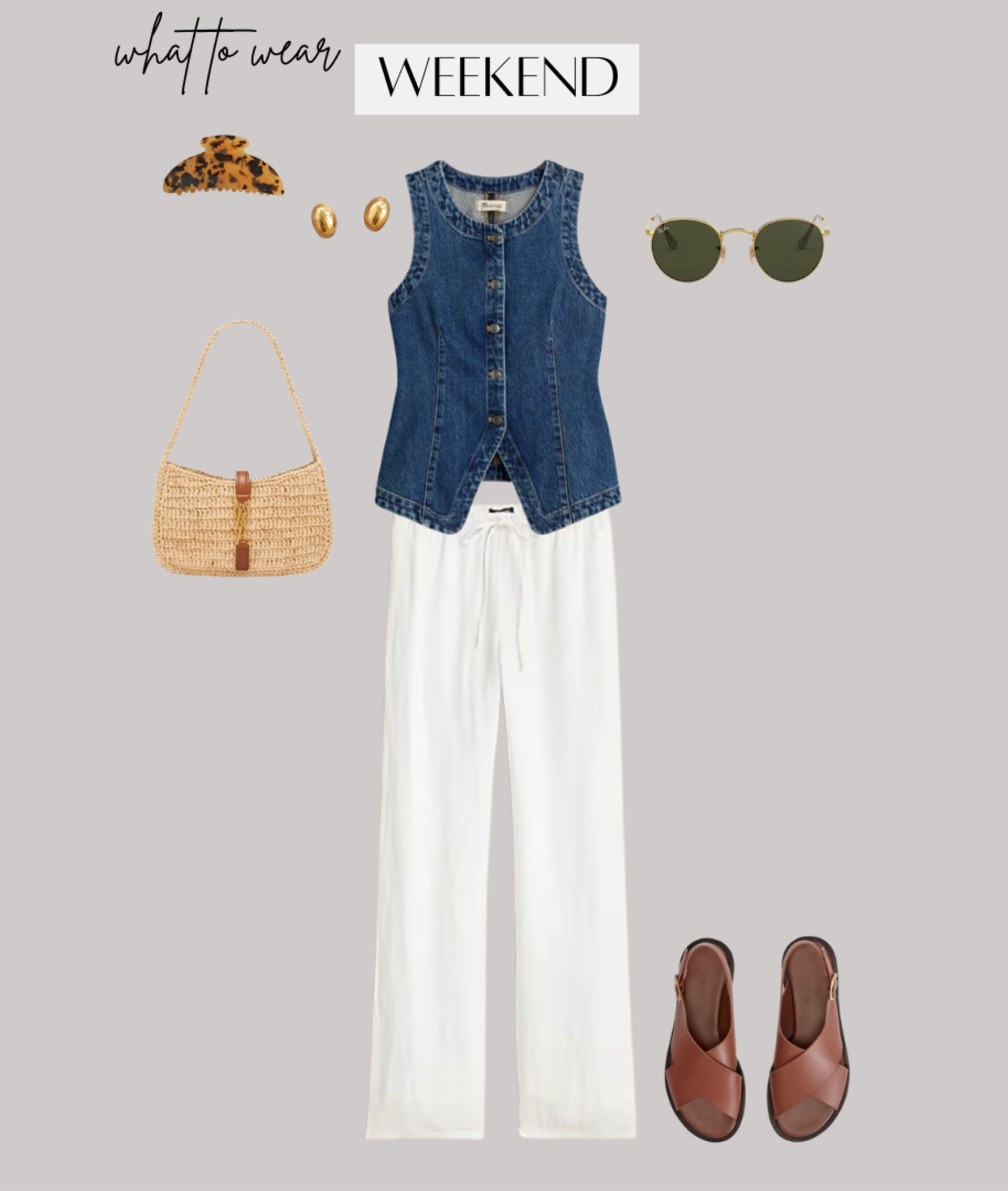 weekend outfit Inspo


warm weather outfit, ootd fashion style daily look, linen pants outfit, Madewell outfit, leather sandals ysl bag, tortoise hair clip, sunglasses, Etsy earrings, gold teardrop, denim shirt, vacation look, straw bag,  Kathleen post inspo 

#LTKShoeCrush #LTKTravel #LTKItBag
