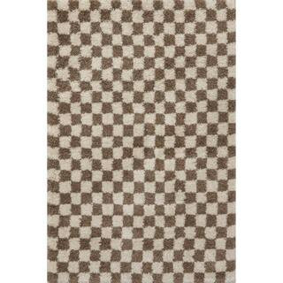 Adelaide Beige 10 ft. x 13 ft. Mid-Century Checkered Shag Area Rug | The Home Depot