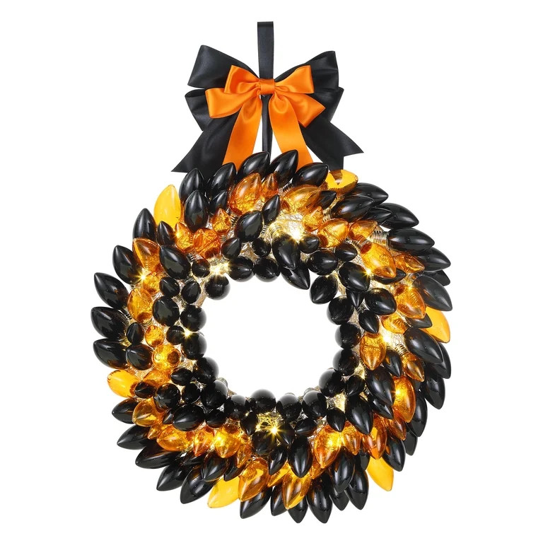 Mr. Halloween Decorative Retro Wreath, Black and Orange | Walmart (US)