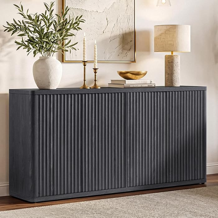 SICOTAS Buffet Cabinet with Storage Accent Sideboard with 4 Doors 66.3" Wide Fluted Credenza Mode... | Amazon (US)