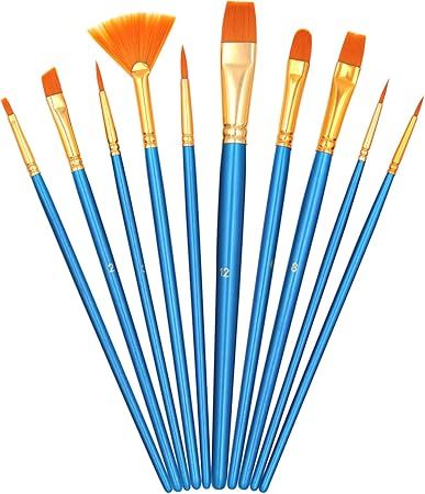 Acrylic Paint Brush Set, 10 pcs Different Size Nylon Hair Brushes for All Purpose Oil Watercolor ... | Amazon (US)