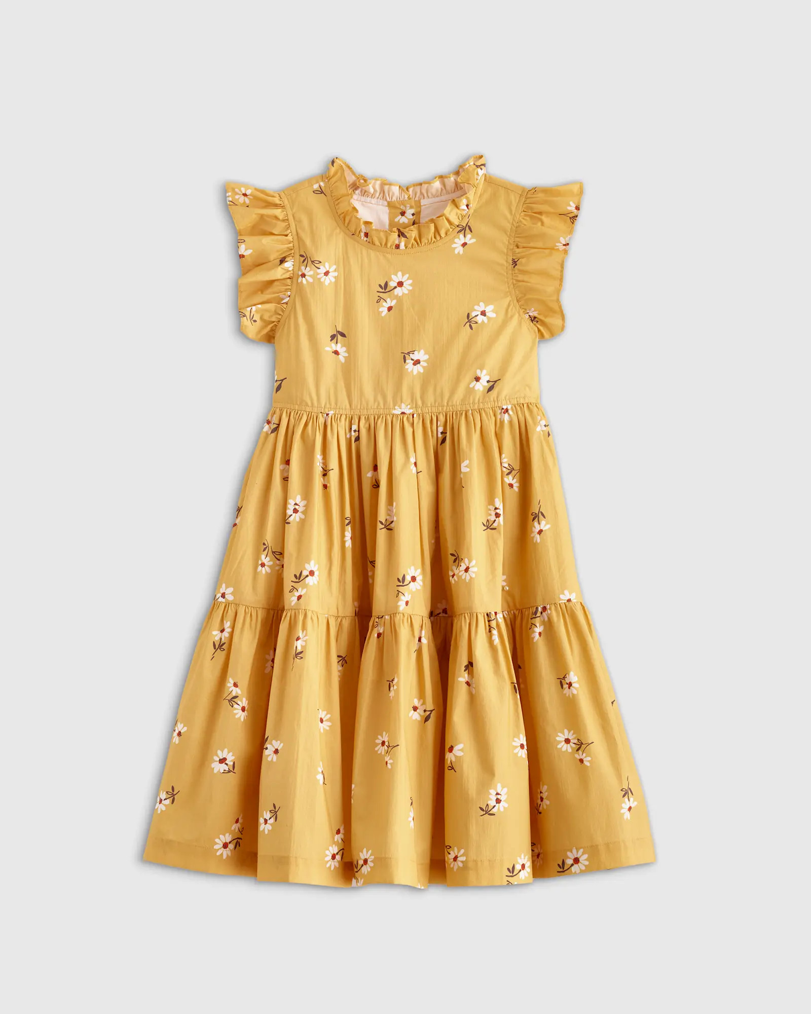 Girl's 100% Cotton Poplin Ruffle Sleeve Dress in Golden Daisy | Quince