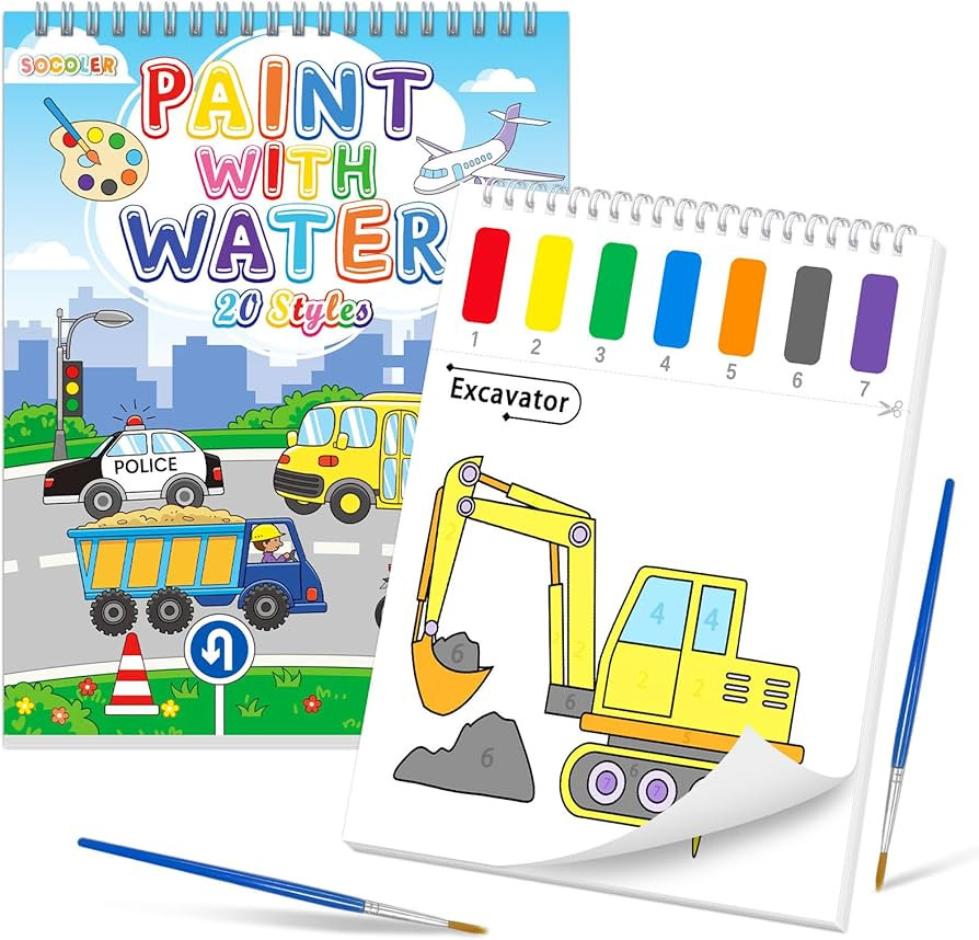 SOCOLER Paint with Water Coloring Books for Toddlers, Traffic Theme Mess Free Watercolor Painting... | Amazon (US)