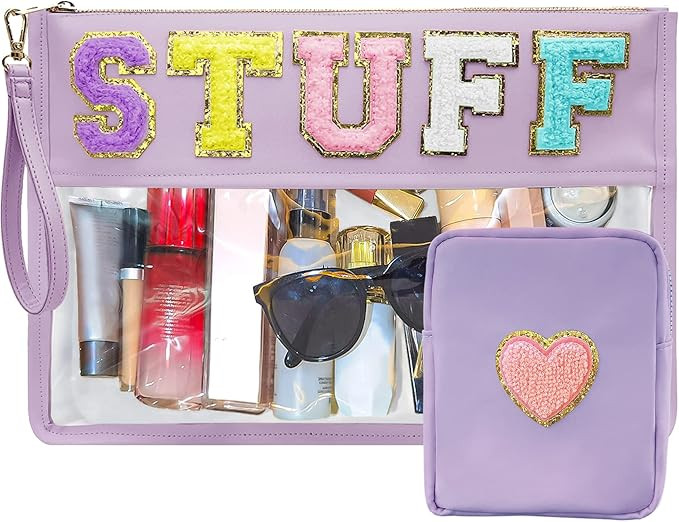 BAGMIND Leather Preppy Makeup Bag Organizer with Chenille Letter Patch, 2Pcs Preppy Stuff, Portab... | Amazon (US)