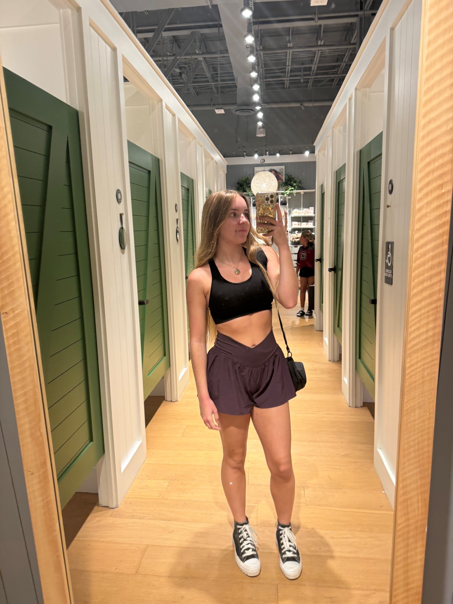 my outfit for work at aerie during tax free weekend! these dark purple flows crossover shorts are seriously so cute and are going to be such a staple in my closet! the color is perfect for a transition into fall. 💜

#LTKautumn #LTKActive #LTKStyleTip