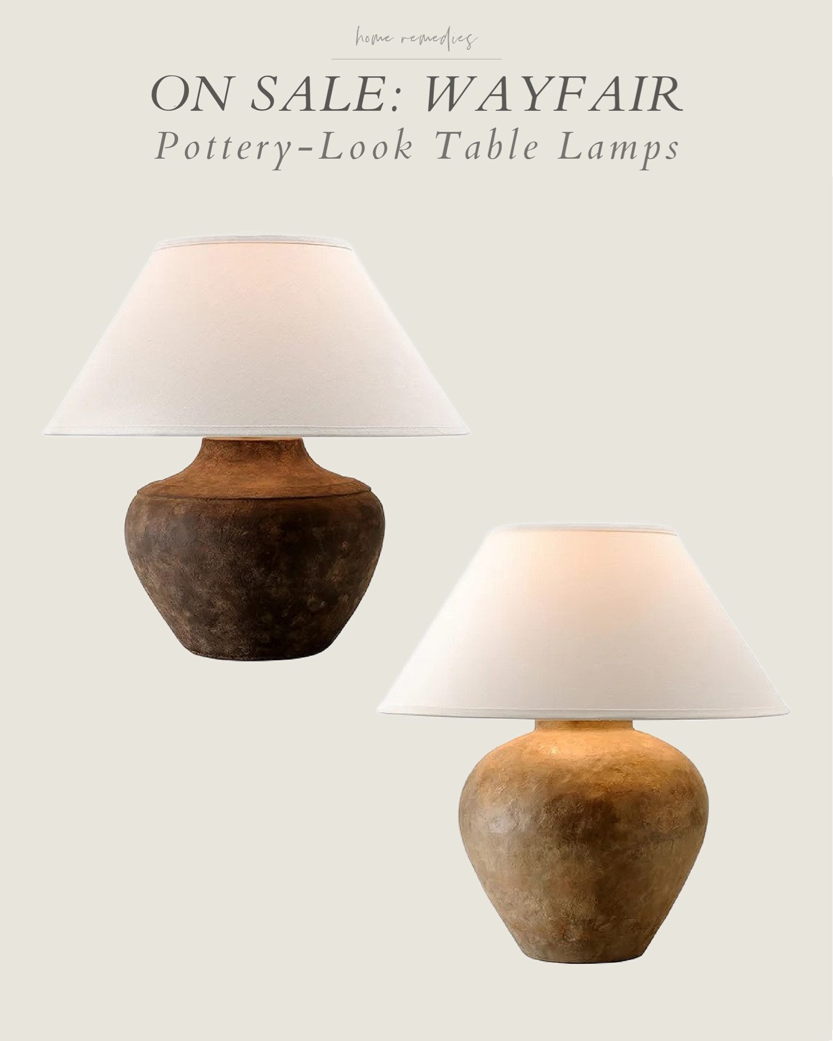 These gorgeous pottery-look table lamps are on sale at Wayfair! Get the designer look for less! living room, family room, home office, modern organic, modern farmhouse, cottage, trasitional

#LTKxWayfair #LTKHome #LTKSaleAlert