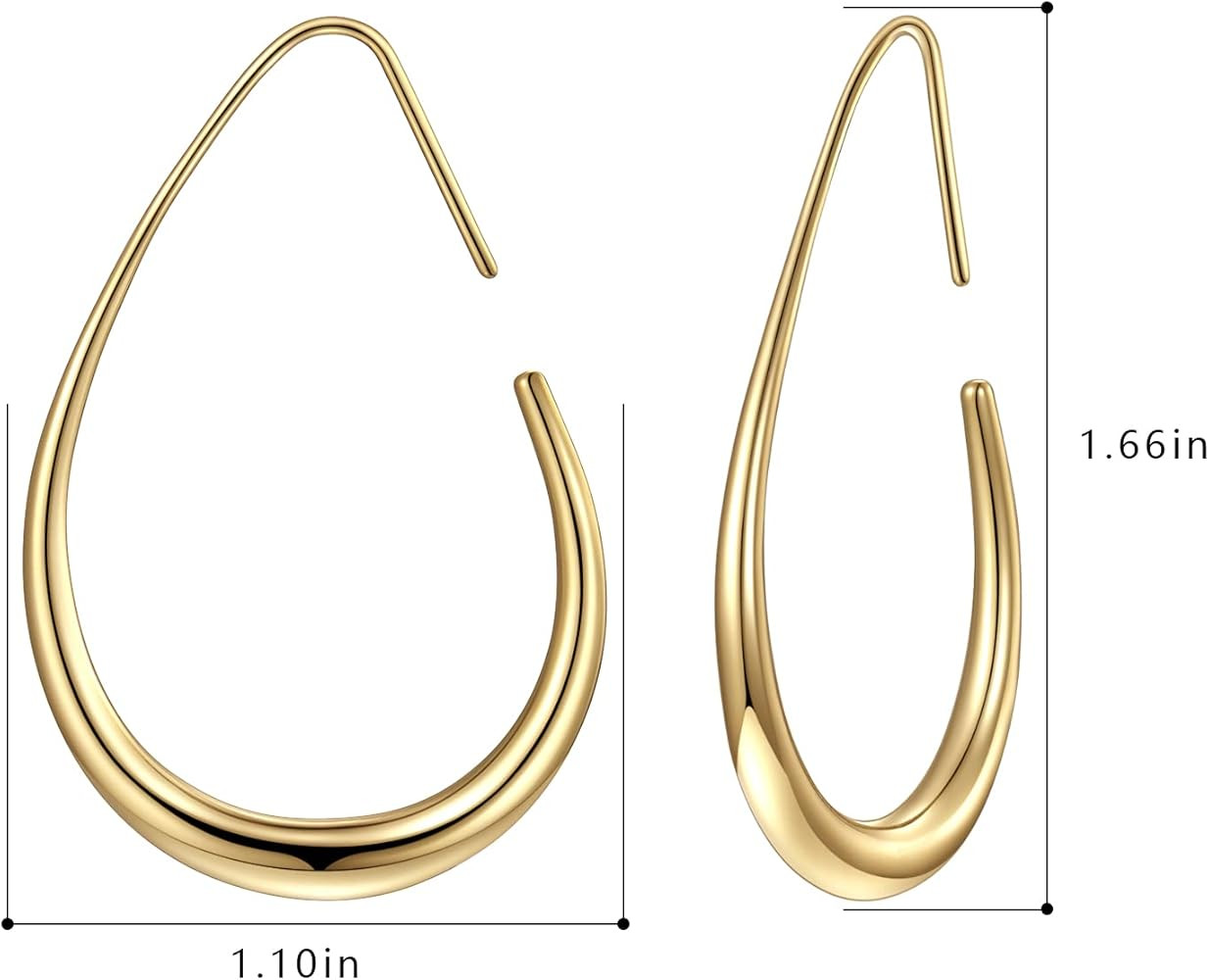 Lightweight Teardrop Hoop Earrings for Women - 14k Gold/White Gold Plated Large Oval Pull Through... | Amazon (US)