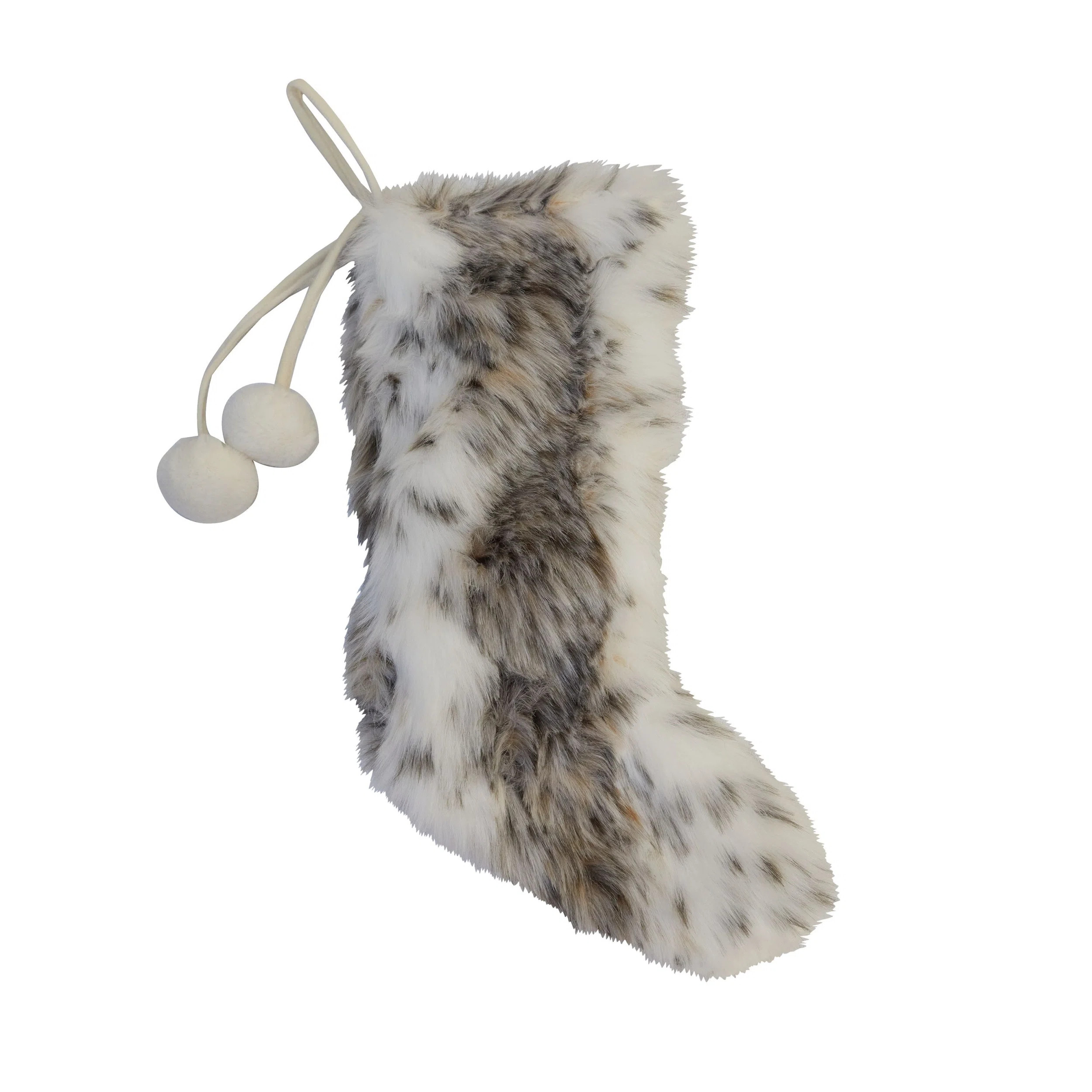Season's Designs Christmas 18in White Faux Fur Stocking with Pom Poms | Wayfair North America