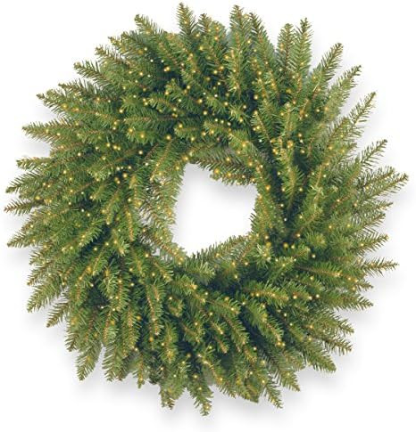 National Tree Company Pre-Lit Artificial Christmas Wreath, Green, Kingswood Fir, White Lights, Ch... | Amazon (US)