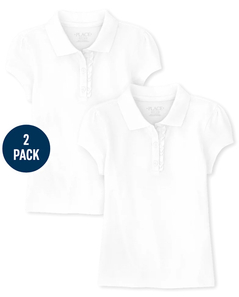 Girls Uniform Ruffle Pique Polo 2-Pack - white | The Children's Place