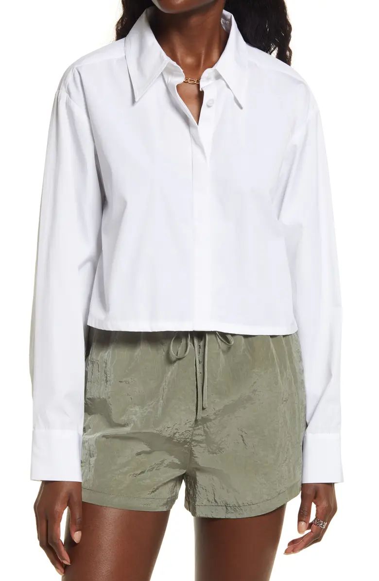 Open Edit Poplin Crop Button-Up Shirt | Nordstrom | Nordstrom