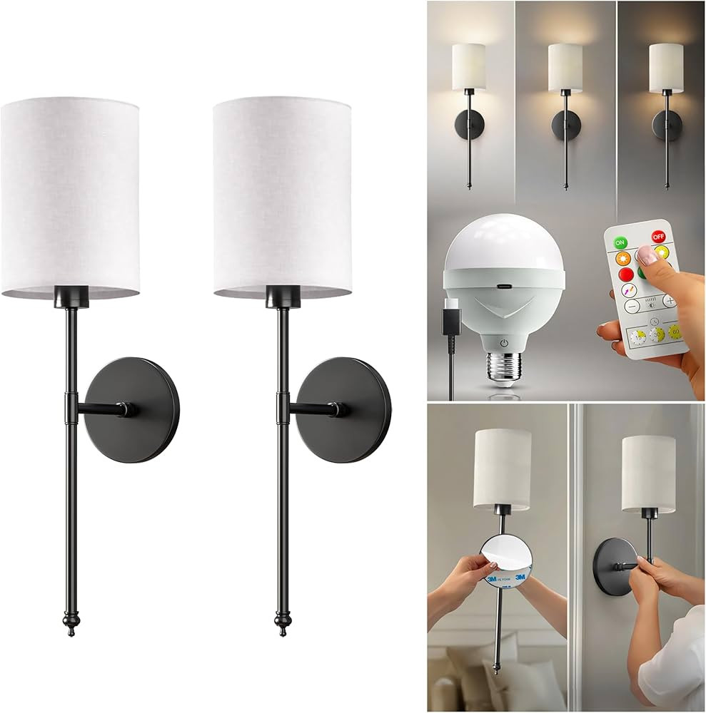 Set of 2 Wireless Wall Sconces Peel & Stick with Adhesives for Easy Installation with Rechargeabl... | Amazon (US)