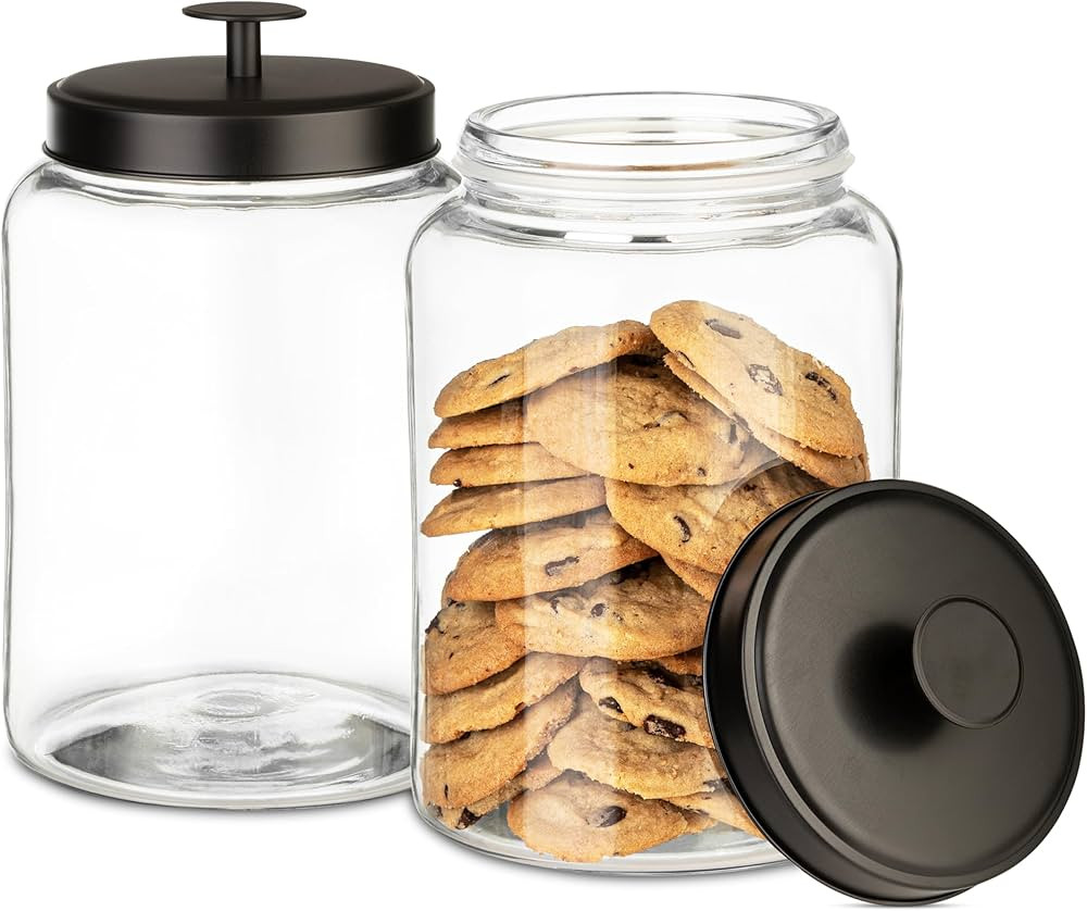 1 Gallon Glass Cookie Jar with Matte Black Metal Lids Airtight Storage Container - Ideal for Food... | Amazon (US)