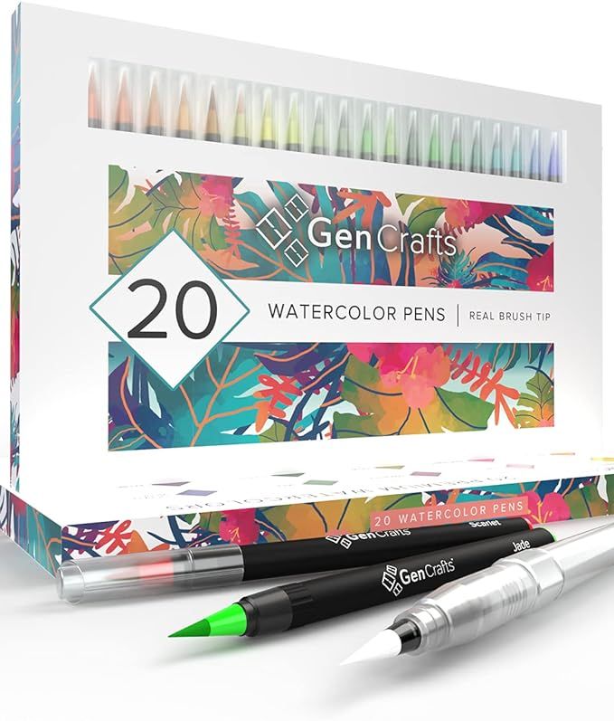 GenCrafts Watercolor Brush Pens Set of 20 Premium Colors - Real Brush Tips - No Mess Storage Case... | Amazon (US)