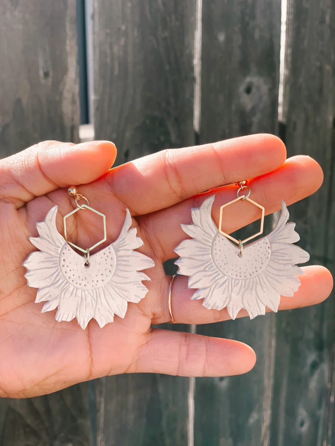 Polymer clay/ pearlescent sunflower earrings | Etsy (US)