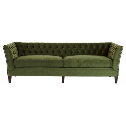 Aubree Mid Century Green Upholstered Nailhead Trim Tufted Sofa - 98"W | Kathy Kuo Home