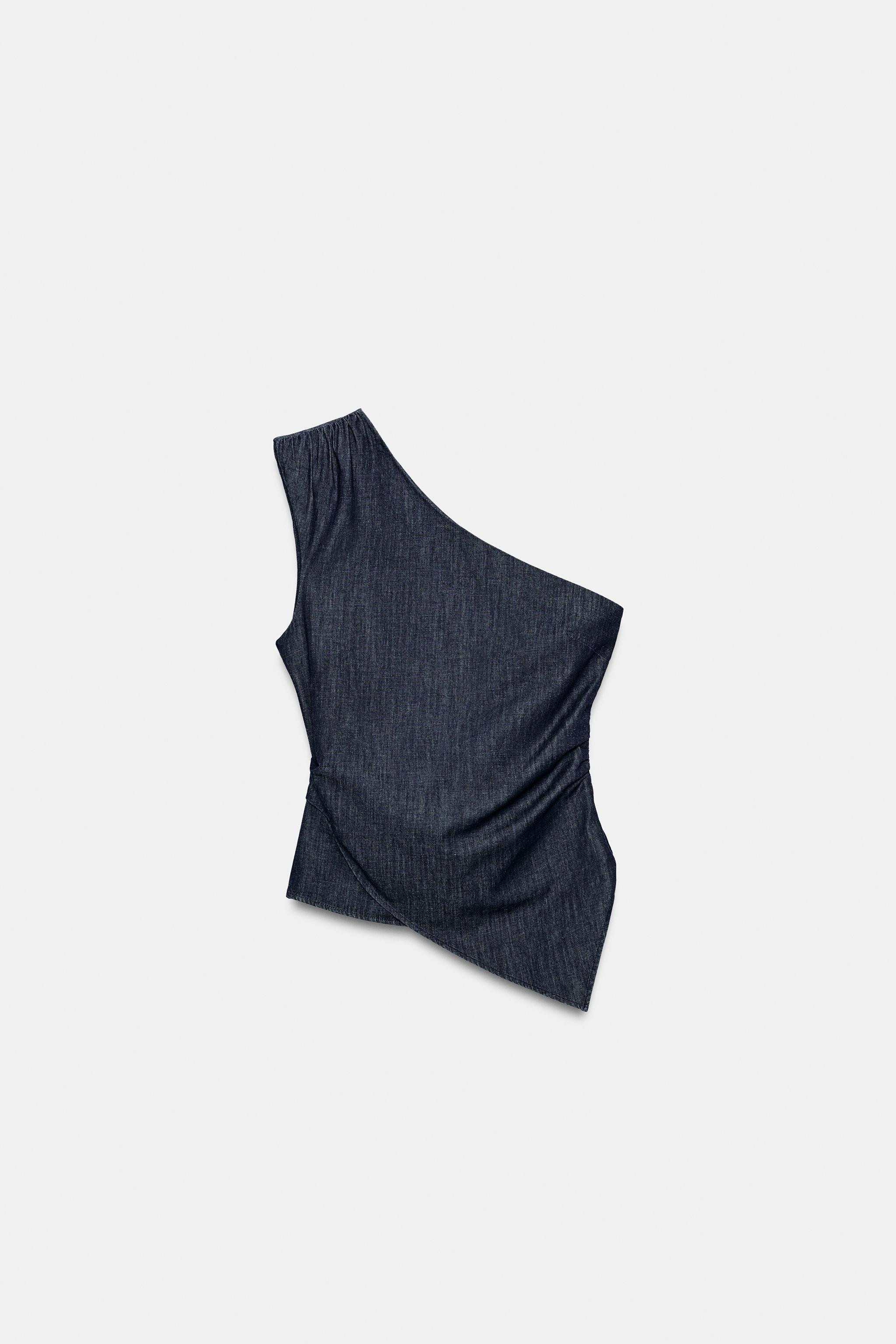 ASYMMETRIC SHOULDER PAD LINEN BLEND TOP | Zara US