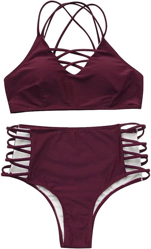 SEASELFIE Women's High Waisted Push Up Cross Padding Bikini Bathing Suit | Amazon (US)