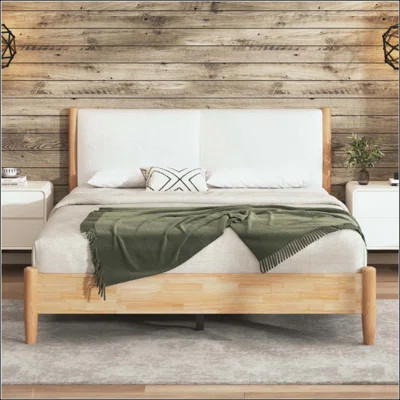 Natural Wood Bed Frame With Cozy Upholstered Headboard | Wayfair North America