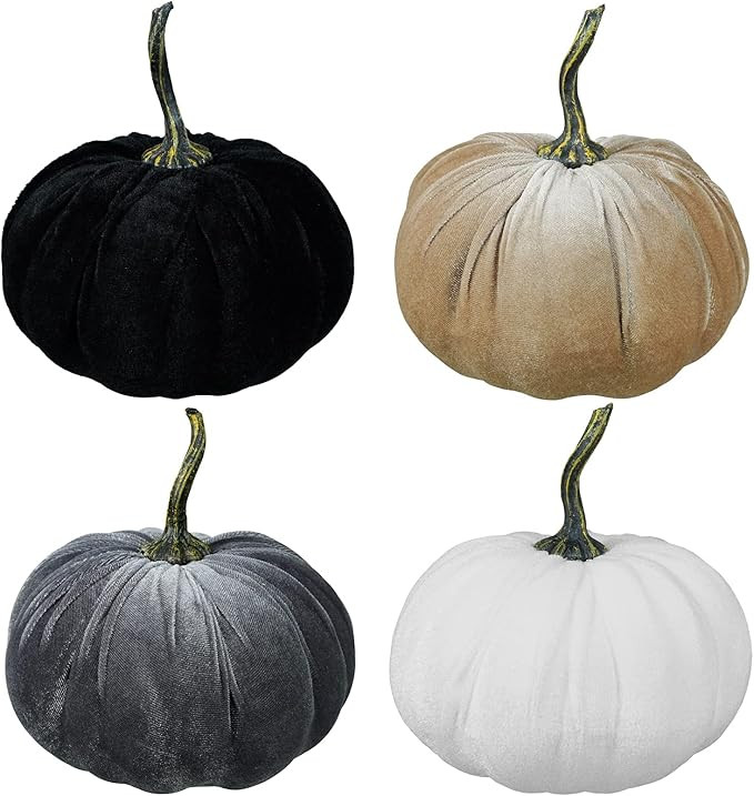 4 Set Faux Large Fall Decorative Gray Black White Taupe Pumpkins Velvet Foam Pumpkins Fabric Pump... | Amazon (CA)