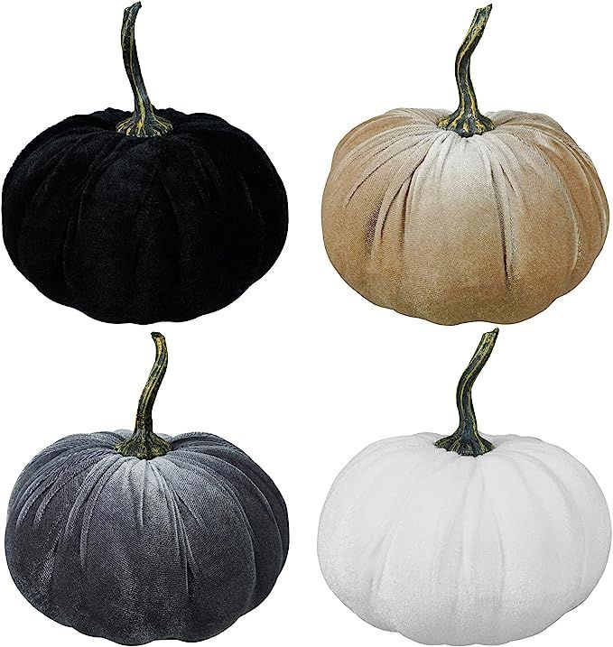 4 Set Faux Large Fall Decorative Gray Black White Taupe Pumpkins Velvet Foam Pumpkins Fabric Pump... | Amazon (CA)