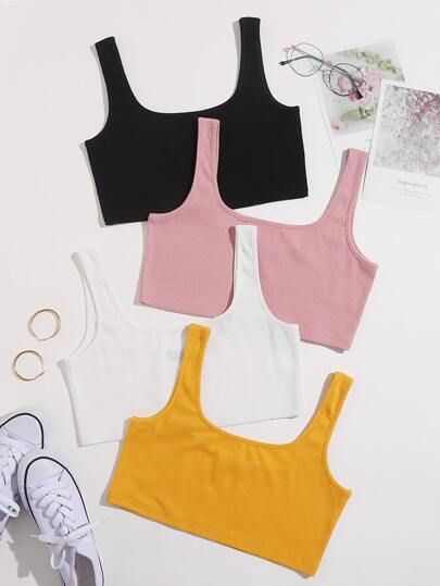 4pcs Rib Crop Tank Top | SHEIN