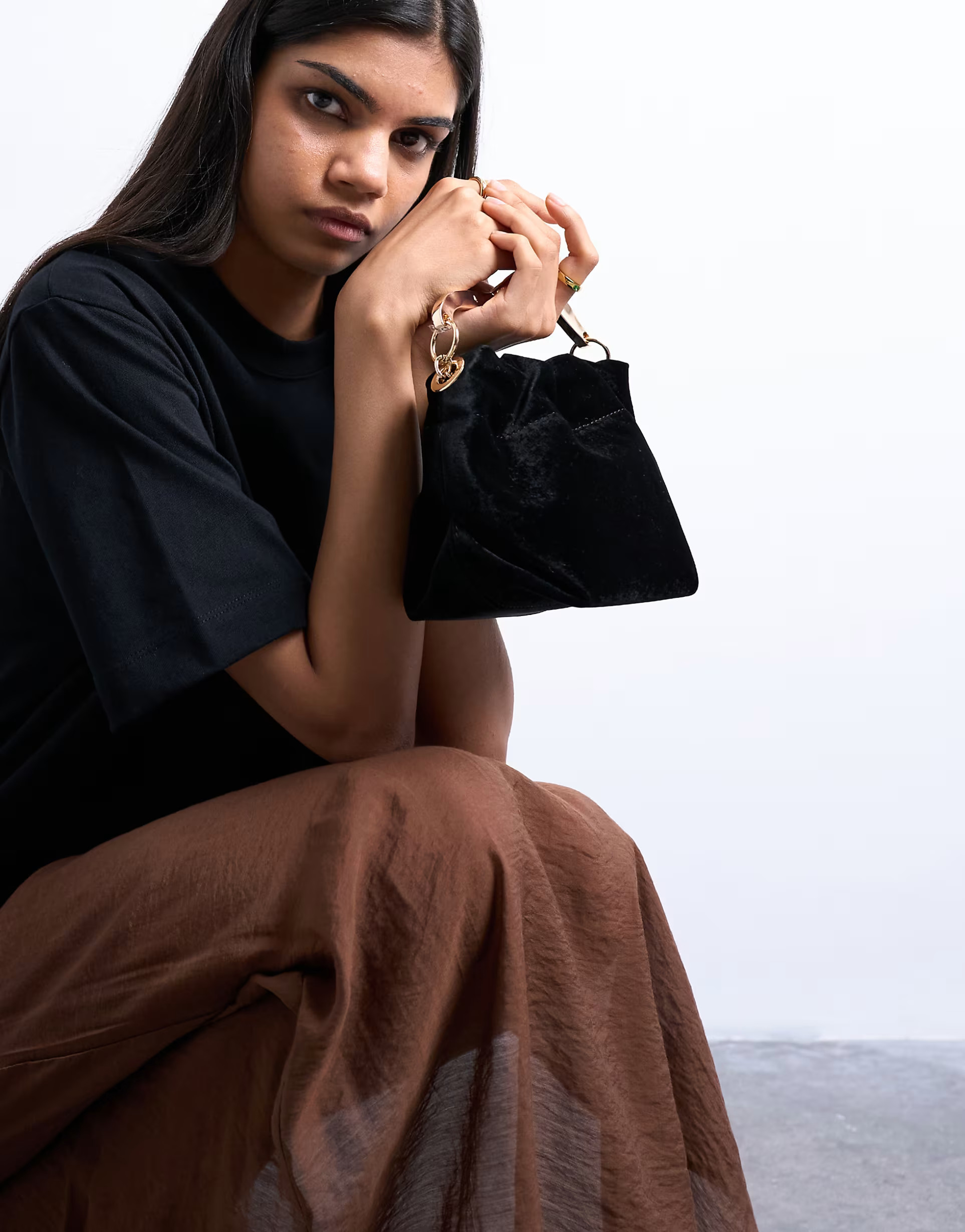 Topshop Gabriette velvet metal trim handle grab bag in black | ASOS | ASOS (Global)