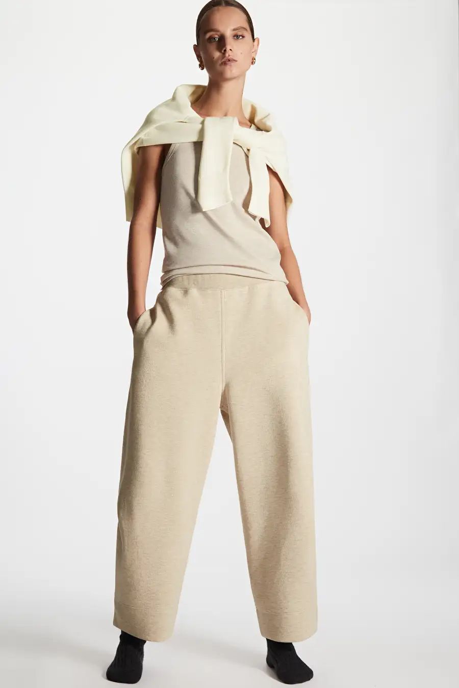 RELAXED-FIT BARREL-LEG JOGGERS - LIGHT BEIGE MÉLANGE - COS | COS UK