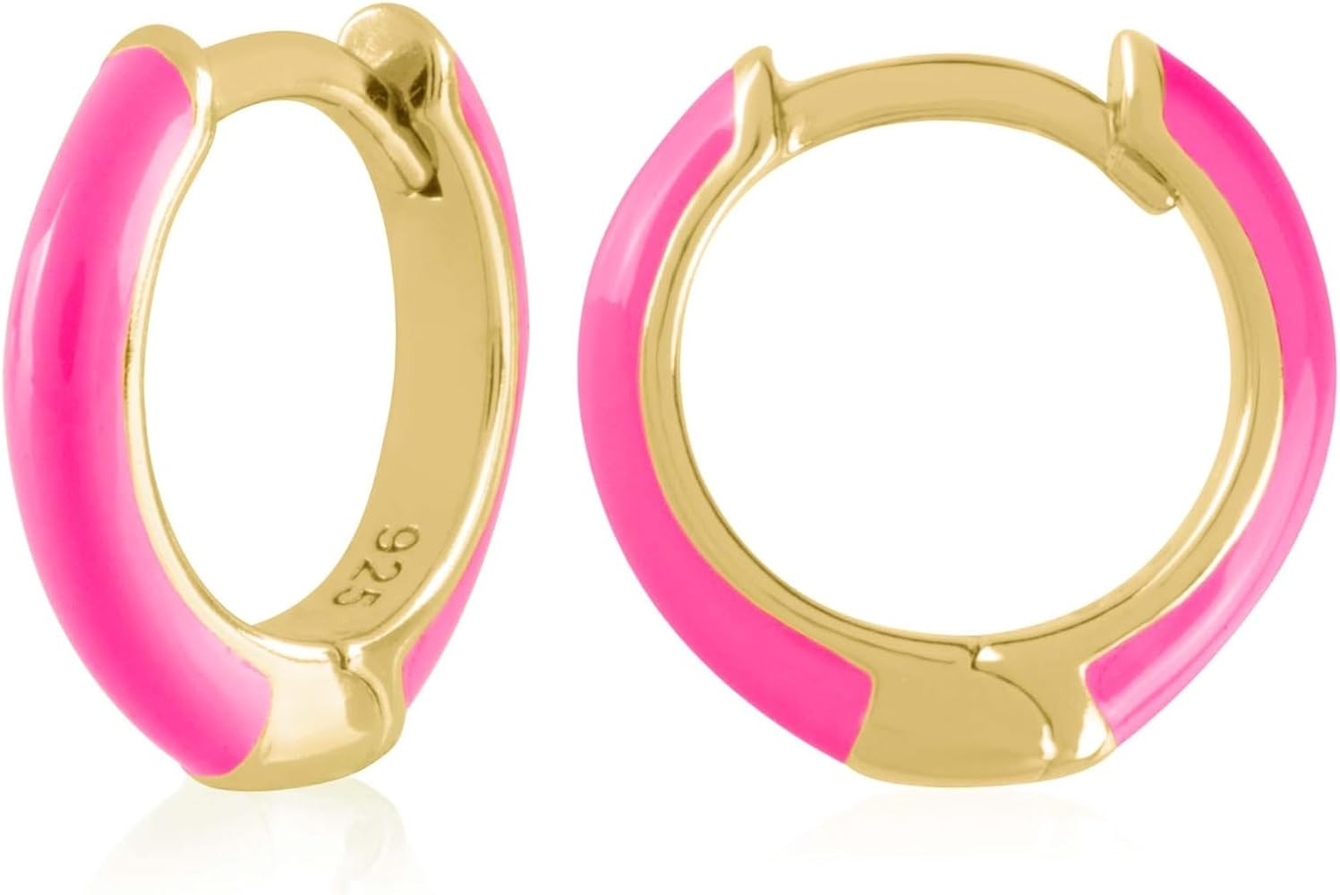 14K Gold Plated Sterling Silver Enamel Color Huggie Hoop Earrings for Women – Wide Range of Vib... | Amazon (US)