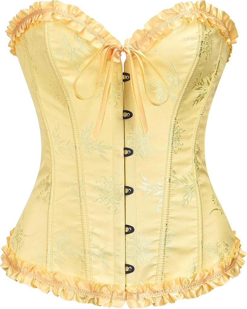 Bustier Corset Top for Women | Overbust Lace Up Waist Cincher Shapewear Lingerie | Amazon (US)