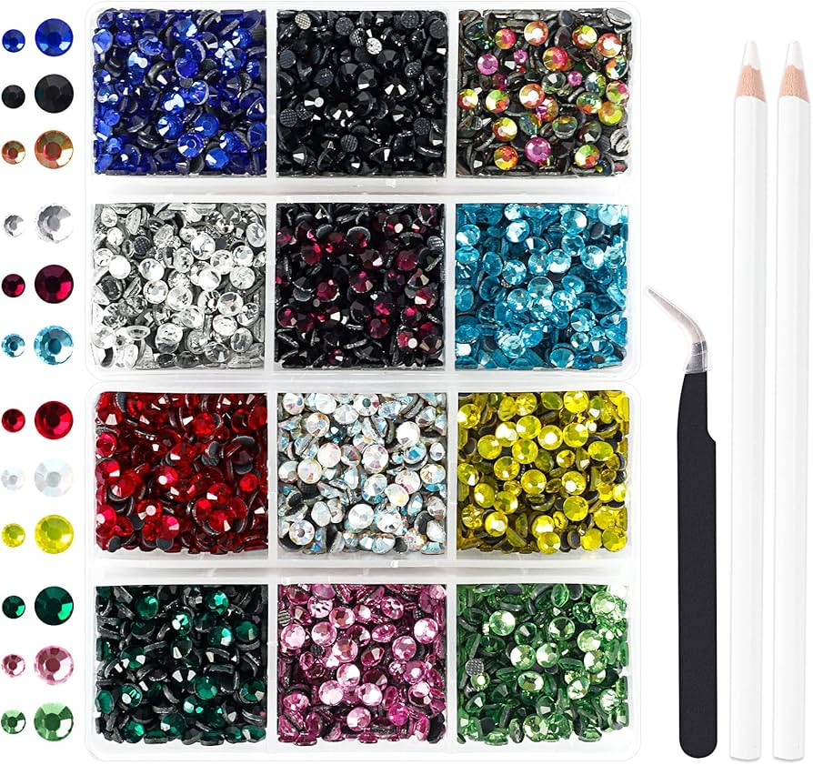 OUTUXED 5400pcs Multicolor Rhinestones 12 Mixed Color Hotfix Rhinestones Flatback Gemstones and C... | Amazon (US)