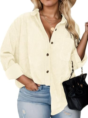 Plus Size Shackets for Women Fashion Fall Outfits Corduroy Shirts with Pockets Casual Long Sleeve... | Amazon (US)