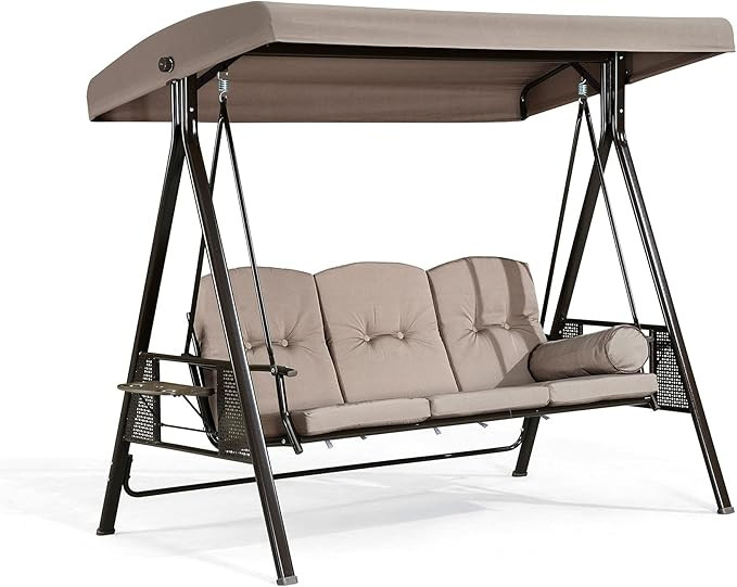 PURPLE LEAF 3-Seat Deluxe Outdoor Patio Porch Swing with Weather Resistant Steel Frame, Adjustabl... | Amazon (US)