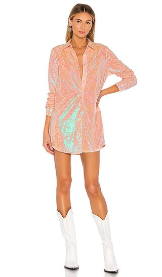 superdown Vella Shirt Dress in Pink Sequin from Revolve.com | Revolve Clothing (Global)